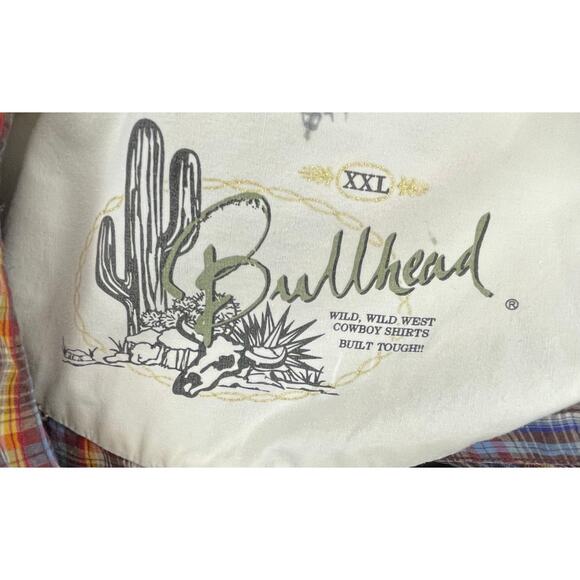VTG Bullhead Western Pearl Snap XXL Cowboy Grunge Plaid Short Sleeve 100% Cotton - Picture 2 of 8